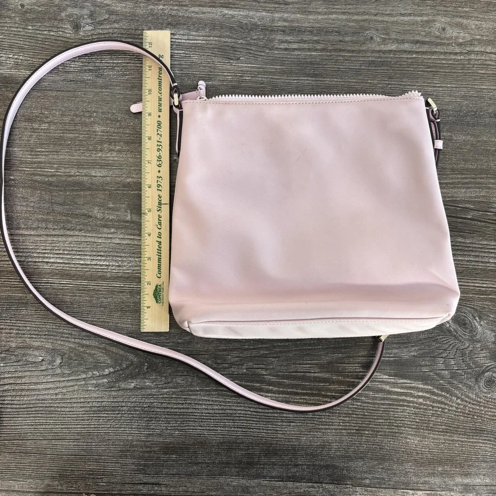 Kate Spade Crossbody Bag Womens Medium Pink Nylon Leather Zip Pocket Adjustable